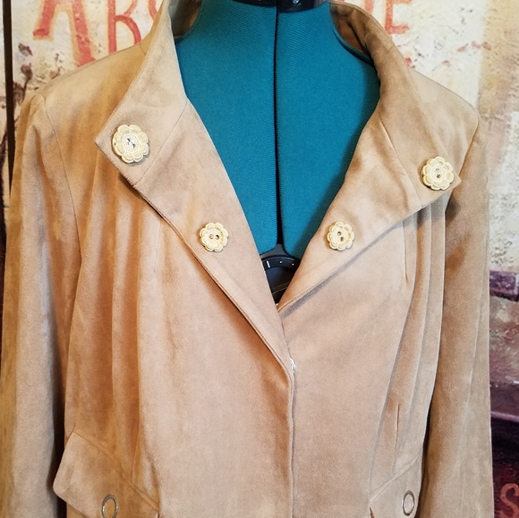 Chico's Black label washable suede tan coat - Picture 7 of 11